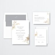 Shining Leaves Wedding Invitations Pure White Gold No Signature