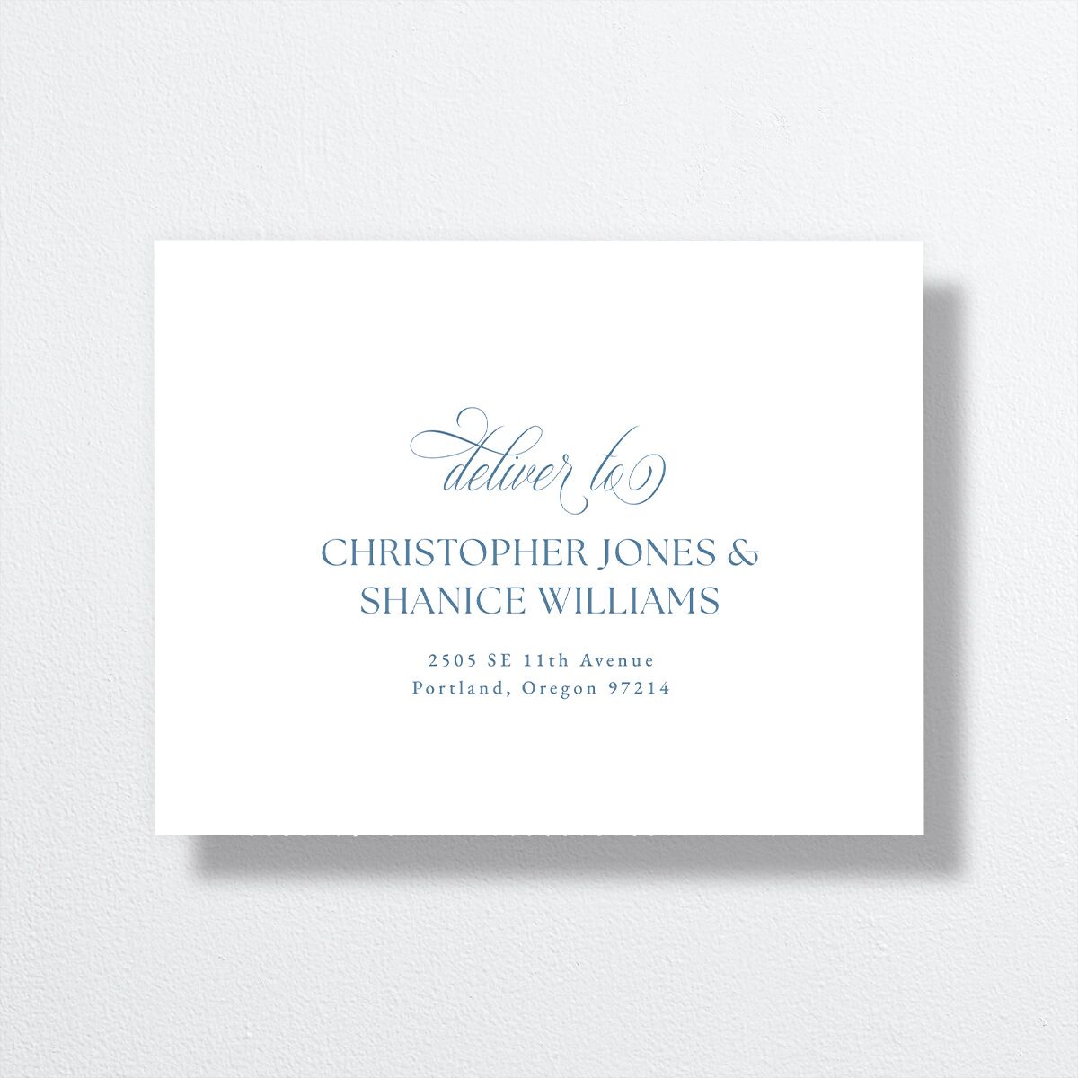 Vintage Bow All-in-One Wedding Invitations Regency Blue Signature Light Both Recipient and Return Addresses No