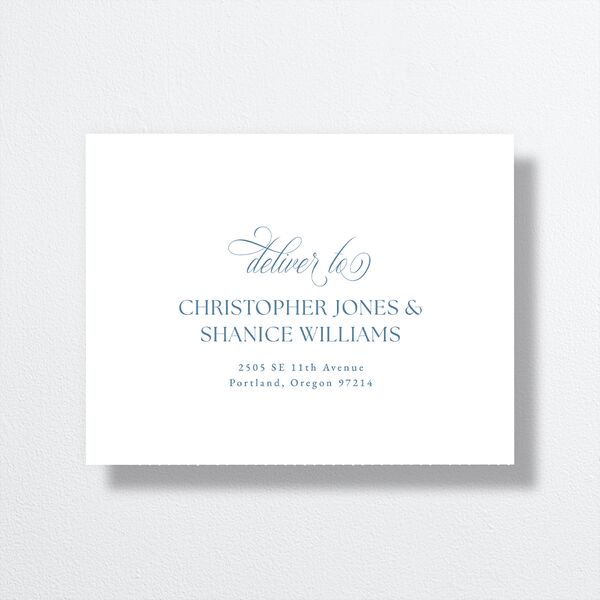 Vintage Bow All-in-One Wedding Invitations Regency Blue Signature Light Both Recipient and Return Addresses No