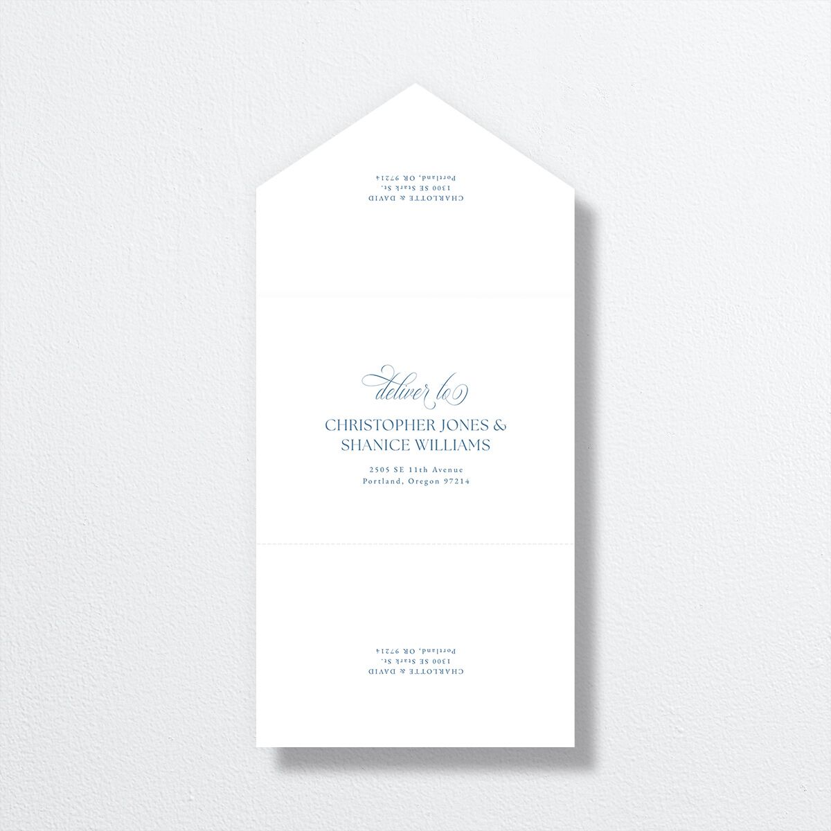Vintage Bow All-in-One Wedding Invitations Regency Blue Signature Light Both Recipient and Return Addresses No