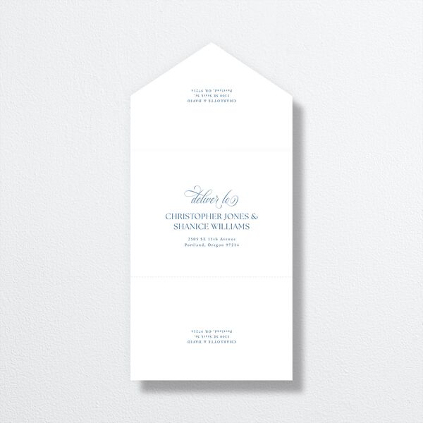 Vintage Bow All-in-One Wedding Invitations Regency Blue Signature Light Both Recipient and Return Addresses No