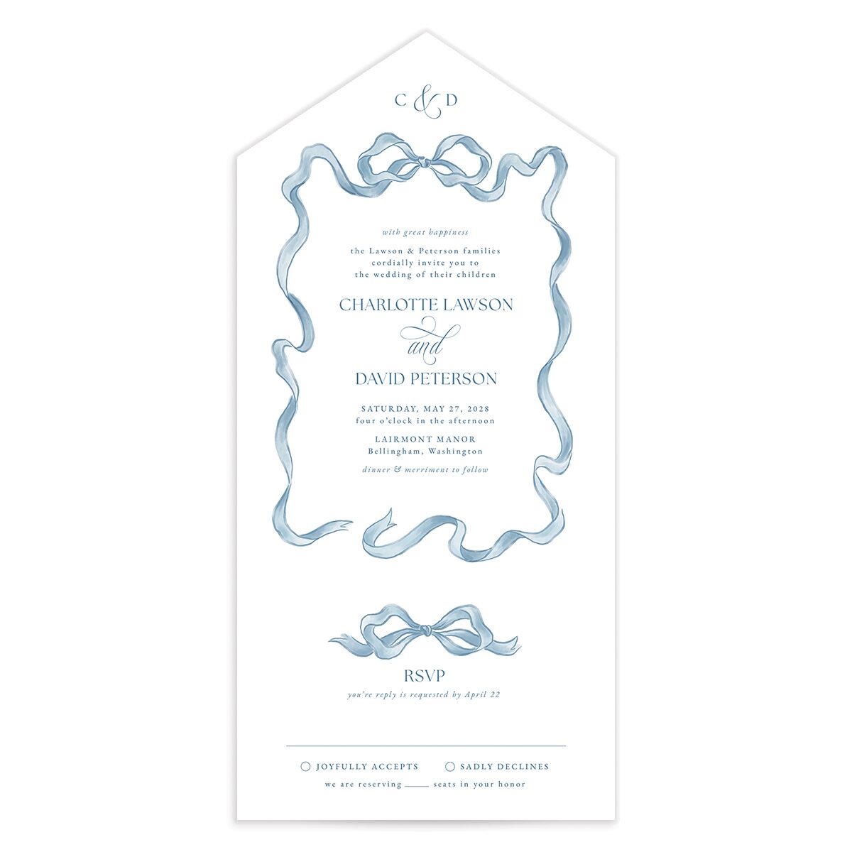 Vintage Bow All-in-One Wedding Invitations