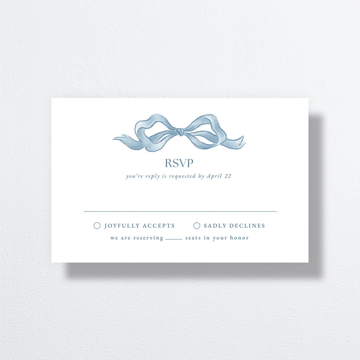 Vintage Bow All-in-One Wedding Invitations Regency Blue Signature Light Both Recipient and Return Addresses No