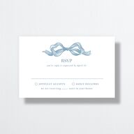 Vintage Bow All-in-One Wedding Invitations Regency Blue Signature Light Both Recipient and Return Addresses No
