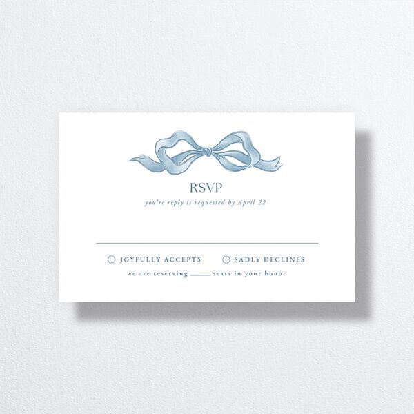 Vintage Bow All-in-One Wedding Invitations Regency Blue Signature Light Both Recipient and Return Addresses No