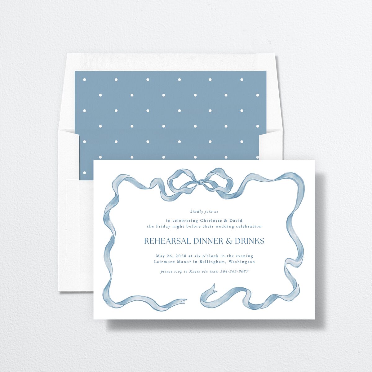 Vintage Bow Rehearsal Dinner Invitations Regency Blue Signature