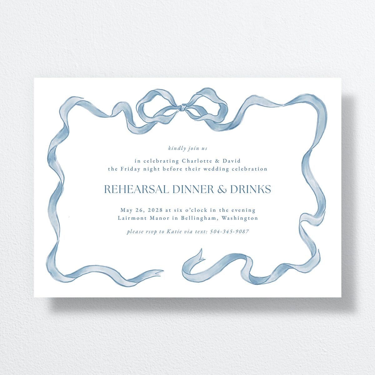 Vintage Bow Rehearsal Dinner Invitations Regency Blue Signature