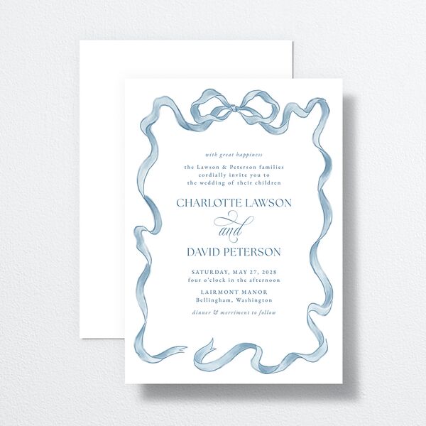 Vintage Bow Wedding Invitations Regency Blue Signature No