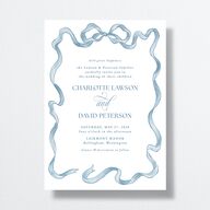 Vintage Bow Wedding Invitations Regency Blue Signature No