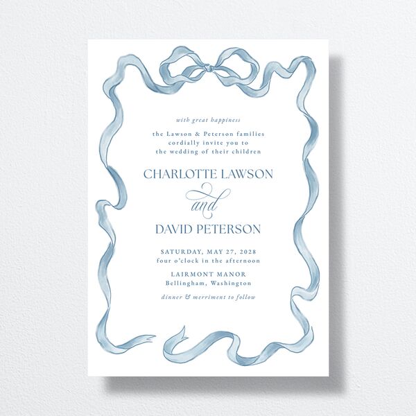 Vintage Bow Wedding Invitations Regency Blue Signature No