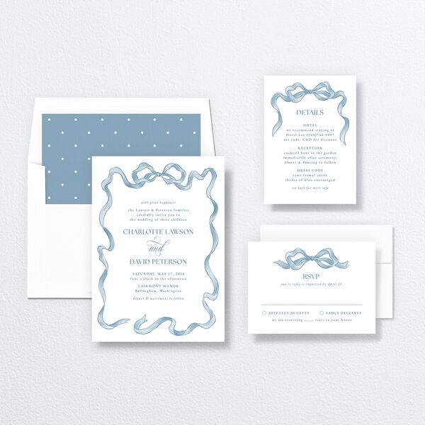 Vintage Bow Wedding Invitations Regency Blue Signature No