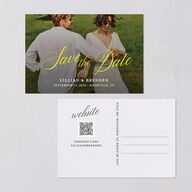 Technicolor Calligraphy Photo Save the Date Postcards Pure White