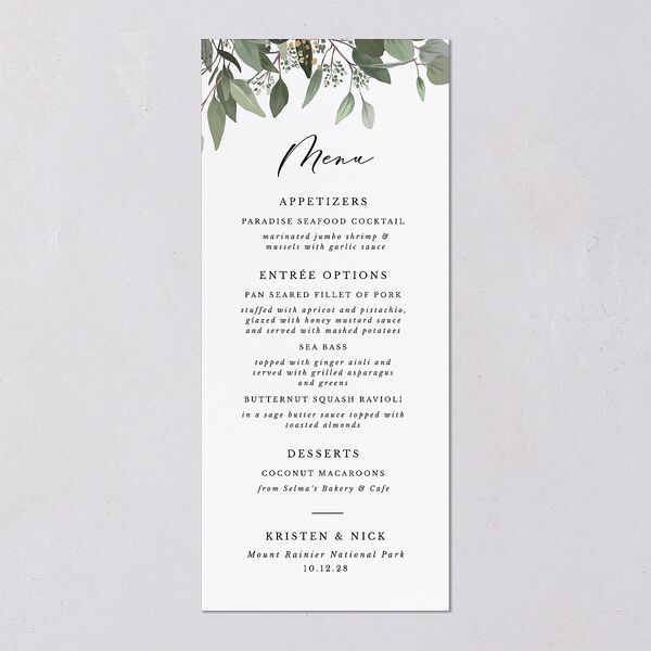 Eucalyptus Frame Menus No Foil Pure White Signature