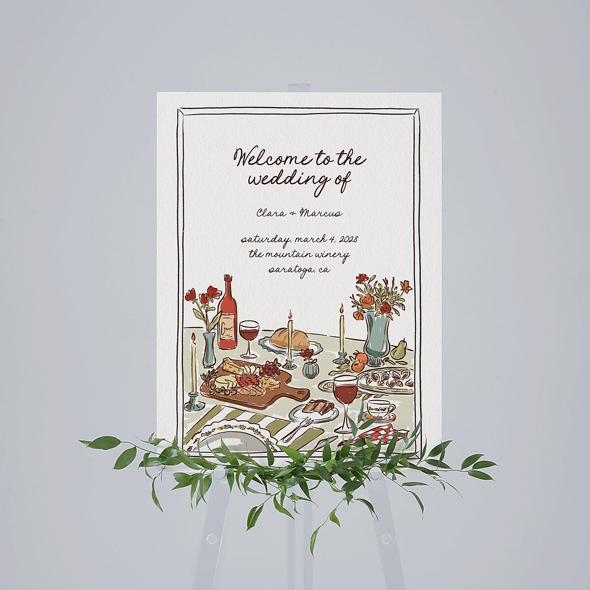 Hand Drawn Tablescape Standard Welcome Sign Medium Linen Standard Indoor Foam Core M Welcome