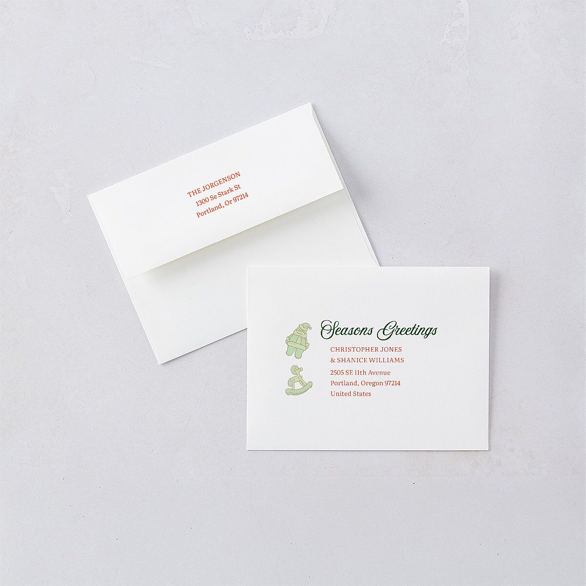 Vintage Holiday Wreath Thank You Card Envelopes White Hunter Green Both Recipient and Return Addresses Signature Standard