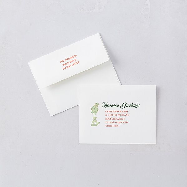 Vintage Holiday Wreath Thank You Card Envelopes White Hunter Green Both Recipient and Return Addresses Signature Standard