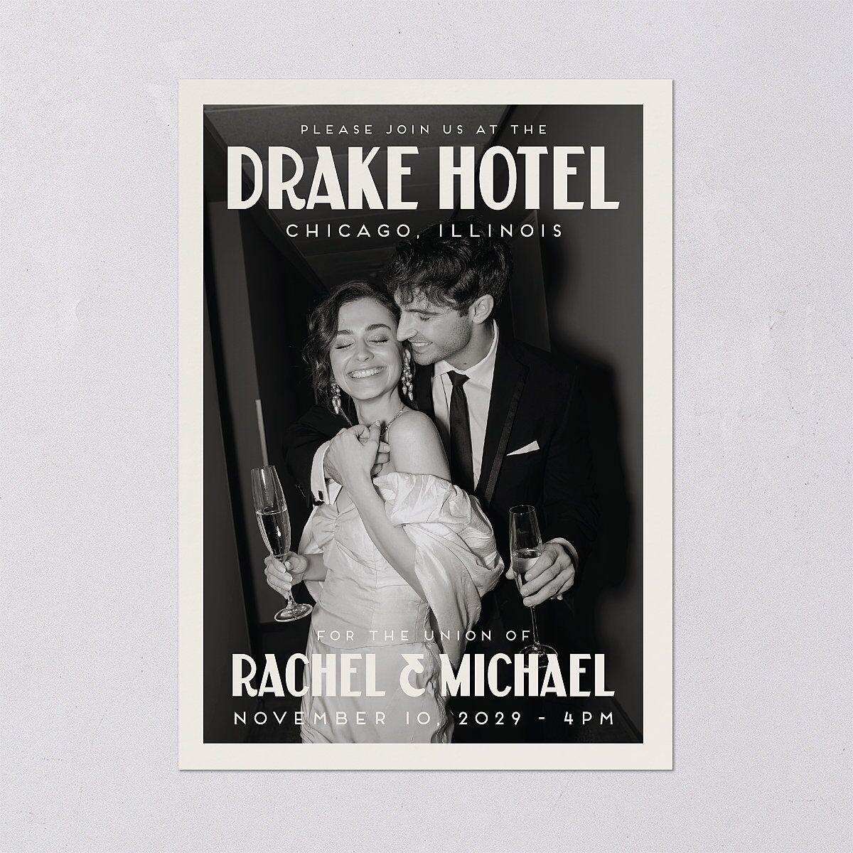 Vintage Art Deco Photo Wedding Invitations Off-White Signature Blank No Standard