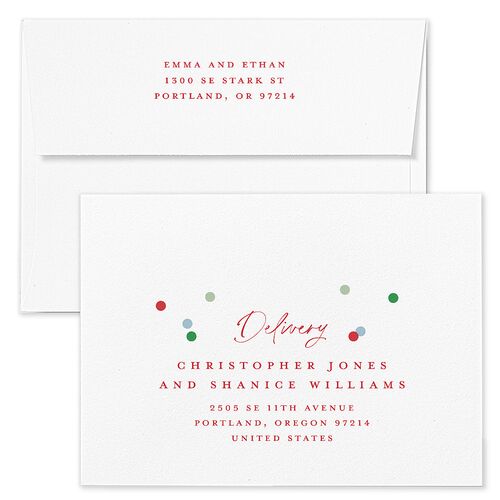 Instant Film Christmas Confetti Holiday Card Envelopes White Ivory Both Recipient and Return Addresses Standard Signature