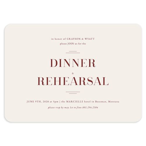 Country Club Rehearsal Dinner Invitations Rust Signature Blank Rounded