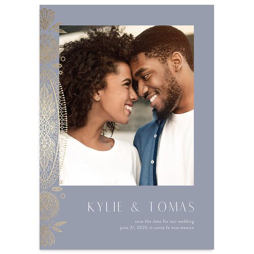 Santa Fe Save The Date Cards Gold Dusty Blue Signature smooth Blank No Standard