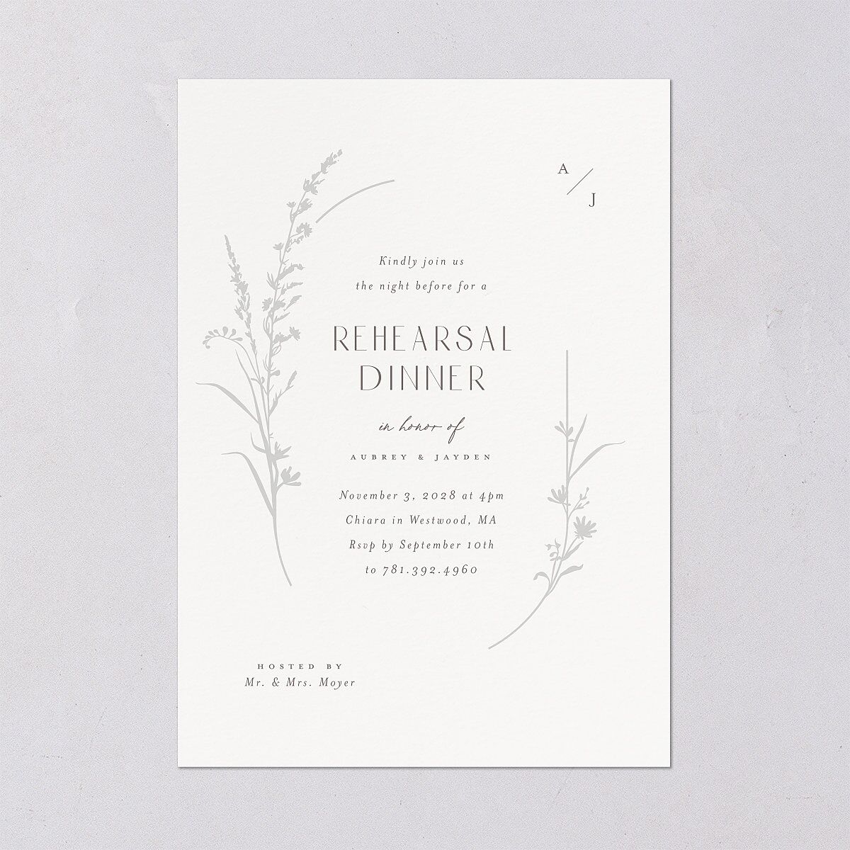 Minimal Wildflower Rehearsal Dinner Invitations Off-White Signature Blank Standard