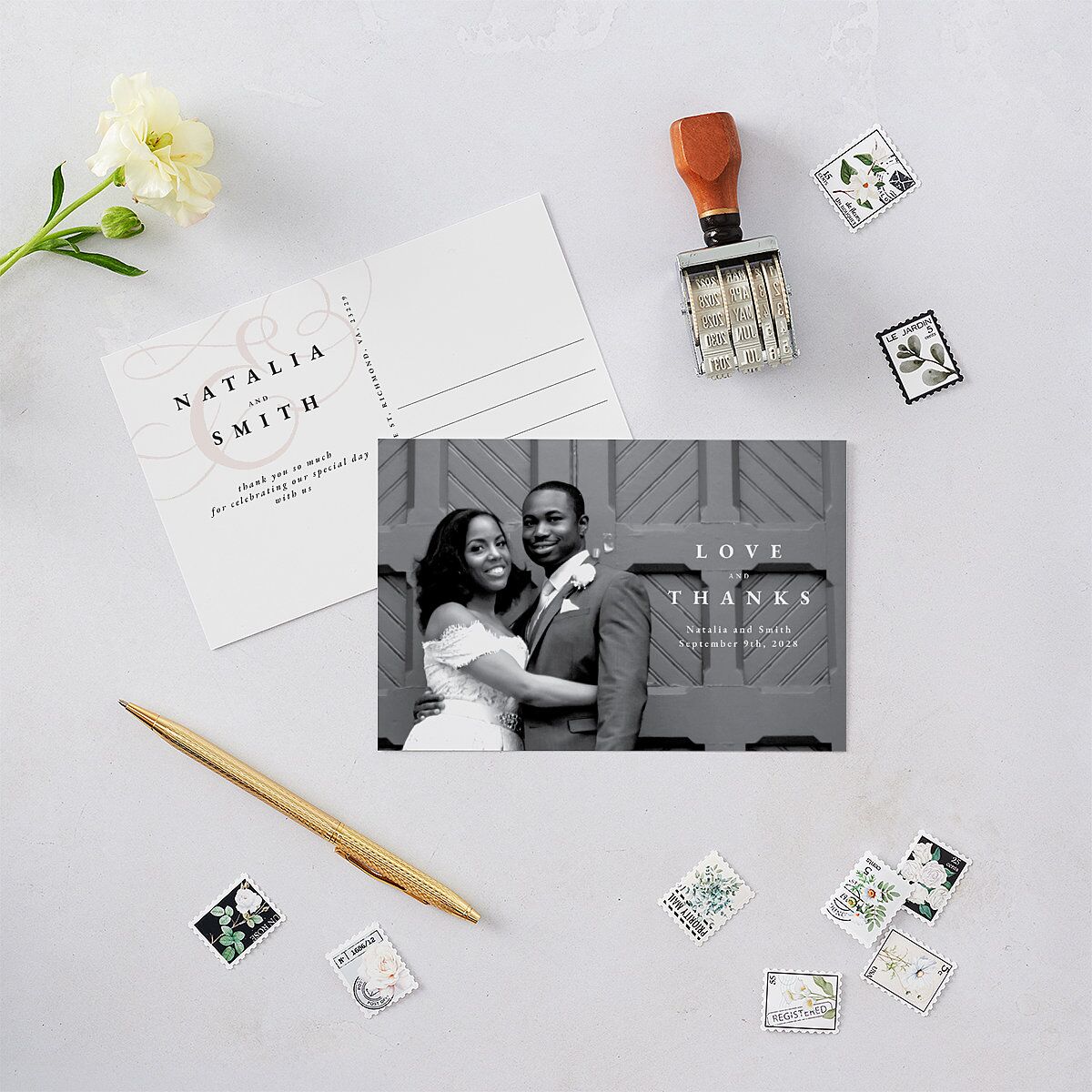 Ampersand Flourish Thank You Postcards Snow