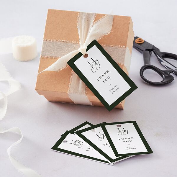 Refined Monogram Favor Gift Tags Dark Green Signature