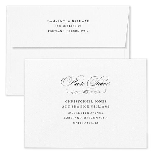 Vintage Flourish Wedding Invitation Envelopes Blue Pure White Return Address Standard Signature