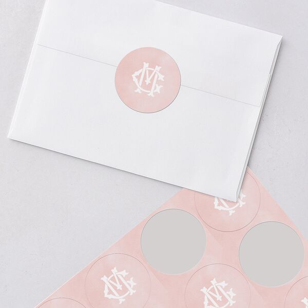 Maximalist Floral Crest Wedding Stickers Pink Cotton Circle