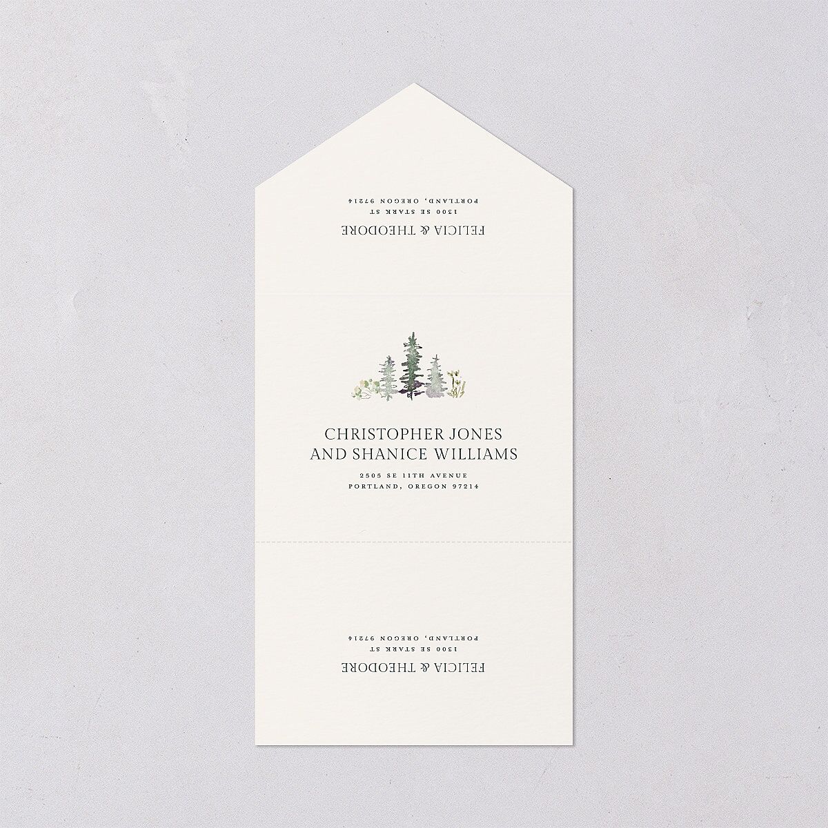 Elegant Mountain Border All-in-One Wedding Invitations Meadow Signature Light Both Recipient and Return Addresses No