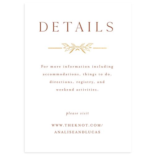 Monogram Leaves Wedding Event Detail Cards Gold Walnut Signature Standard