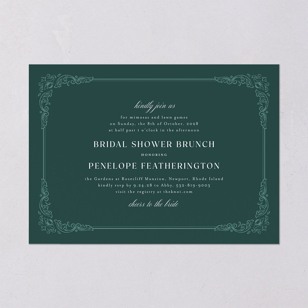 Glamorous Crown Monogram Crest Bridal Shower Invitations by Bridgerton Deep Lake Signature Blank Standard