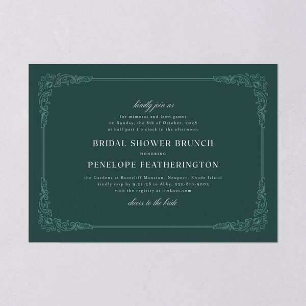Glamorous Crown Monogram Crest Bridal Shower Invitations by Bridgerton Deep Lake Signature Blank Standard