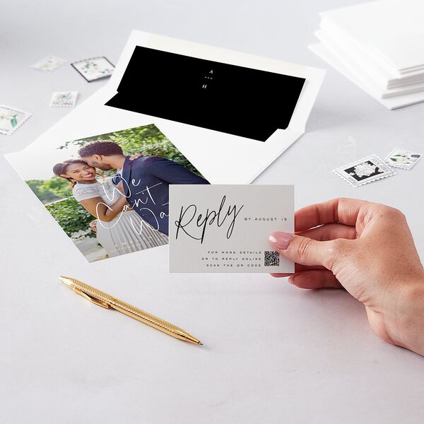 You Are Mine QR Code RSVP Cards Pure White Signature Standard