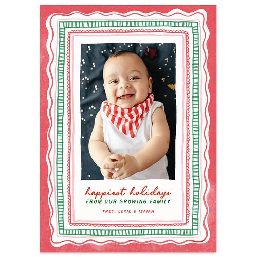 Happiest Hand Drawn Border Holiday Cards Scarlet Signature Blank Portrait  Standard