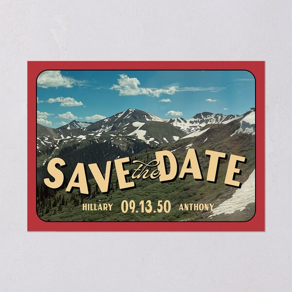 Retro Destination Postcard Inspired Save the Date Cards Red Clay Signature smooth Blank No Standard