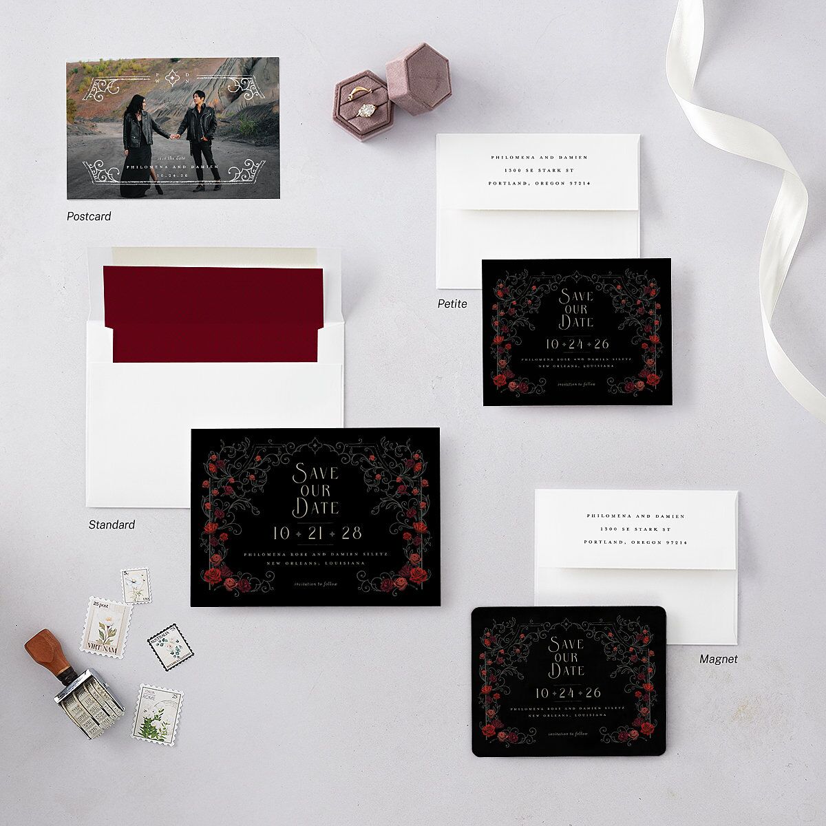 Gothic Gate Save the Date Petite Cards Licorice Signature smooth Blank No Standard