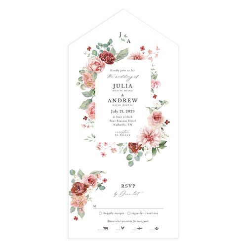 Elegant Floral All-in-One Wedding Invitations Jewel Red Signature Light Both Recipient and Return Addresses No