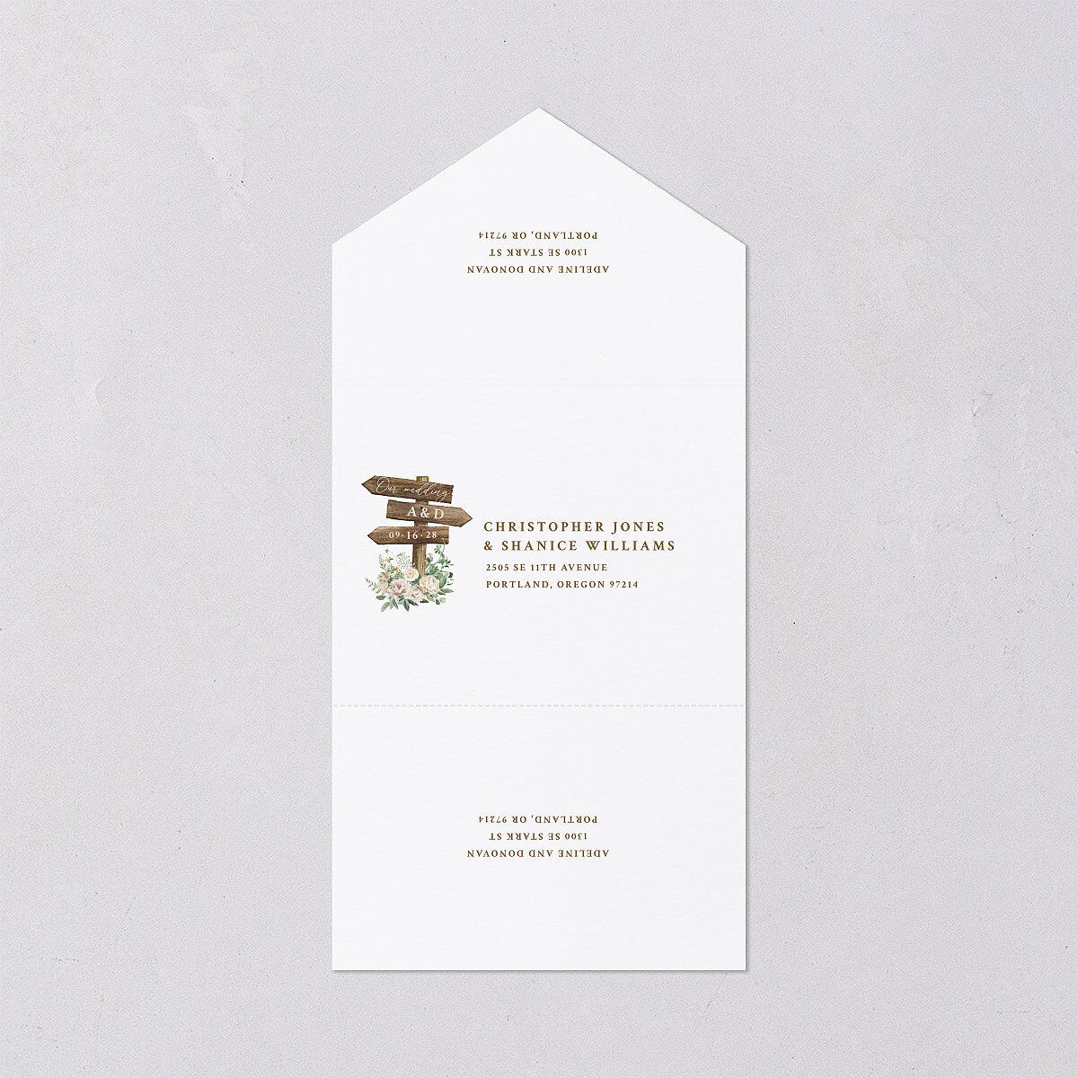 Farmhouse Lights All-in-One Wedding Invitations Walnut Signature Light Both Recipient and Return Addresses No