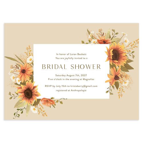 Sweet Sunflowers Bridal Shower Invitations Barely Peach Signature Blank Standard