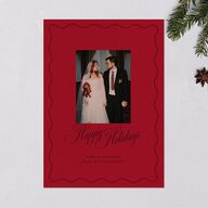 Holiday Eclectic Wavy Frame Holiday Cards Ruby Portrait  Signature Blank Standard