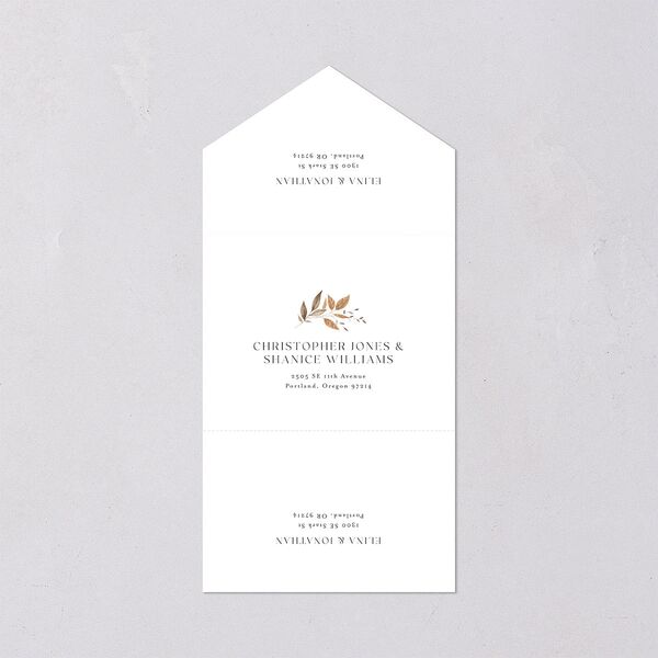 Leafy Rustic Monogram All-in-One Wedding Invitations Cotton Signature Light Both Recipient and Return Addresses No