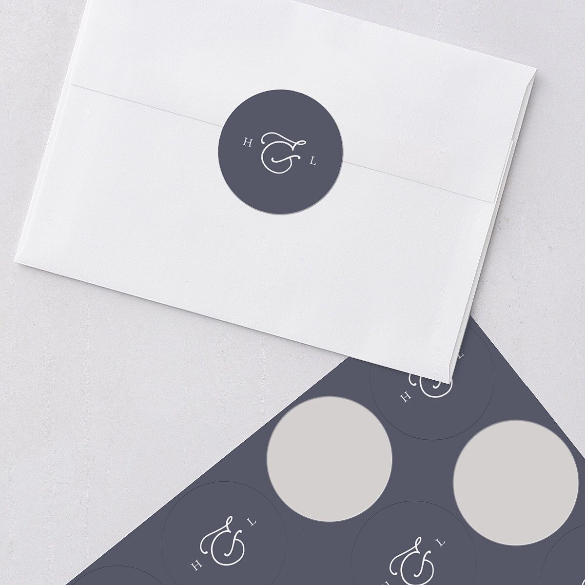 Gilded Photo Wedding Stickers Midnight Navy Circle