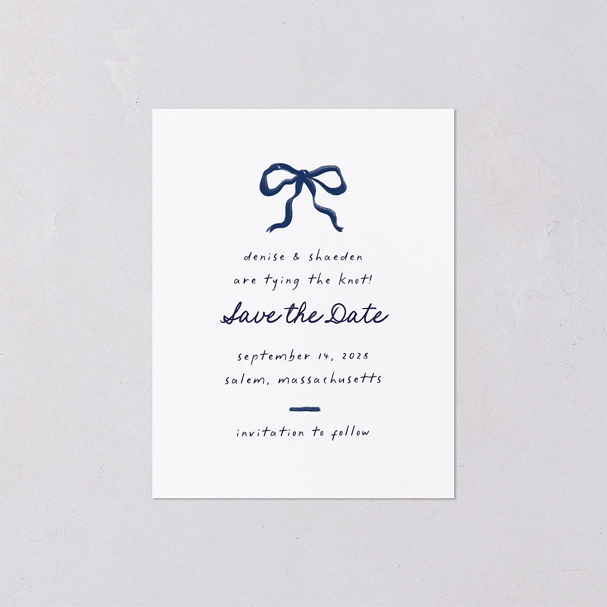 Dainty Bow Save the Date Petite Cards Navy Signature smooth Blank No Standard