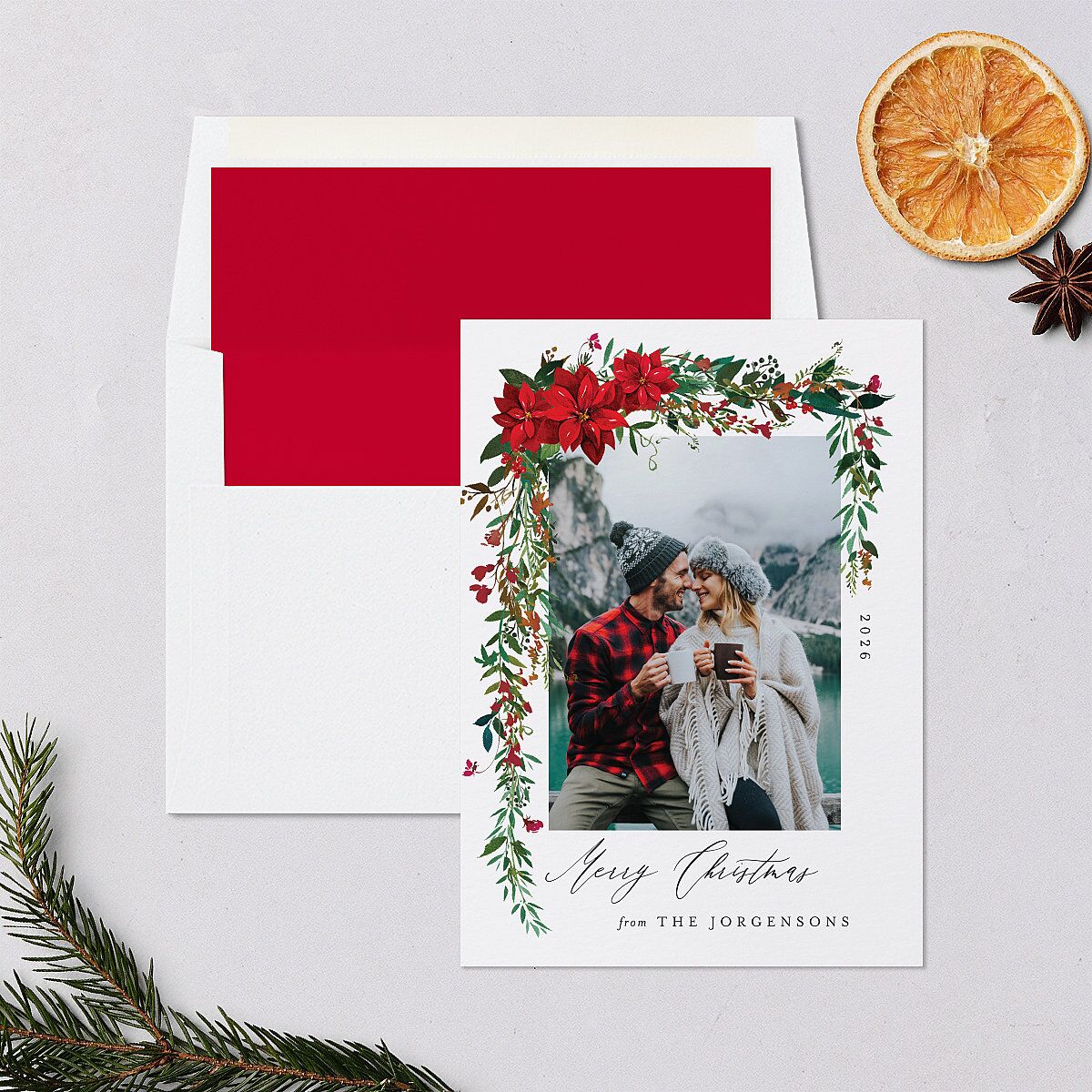 Boho Wildflower Holiday Holiday Cards Ruby Signature Blank Standard Portrait