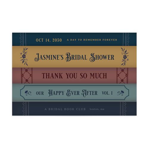 New Chapter Vintage Storybook Bridal Shower Thank You Postcards Moody Blue