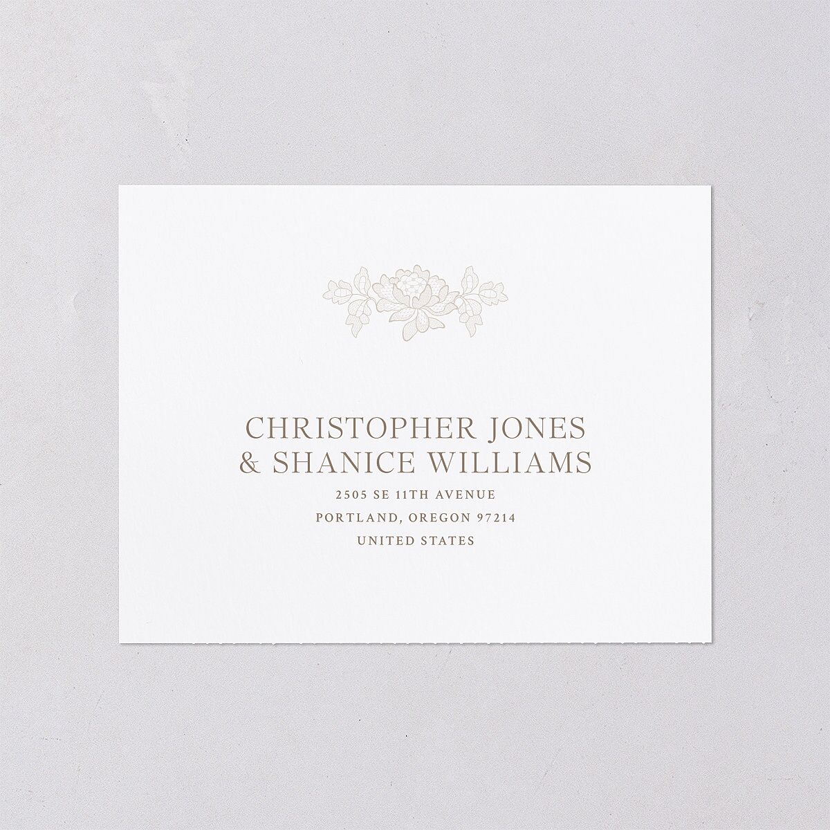 Love Story Lace All-in-One Wedding Invitations Pure White Signature Light Both Recipient and Return Addresses No