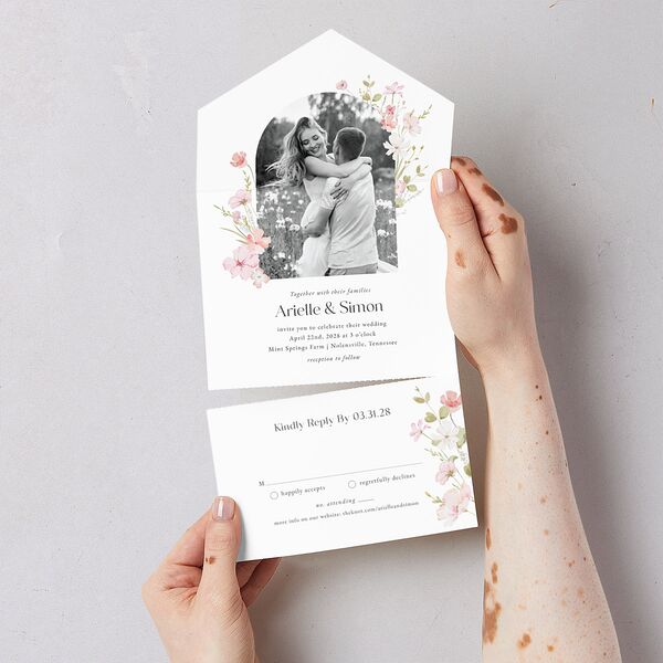 Wildflower Photo All-in-One Wedding Invitations Peony Signature Light Both Recipient and Return Addresses No