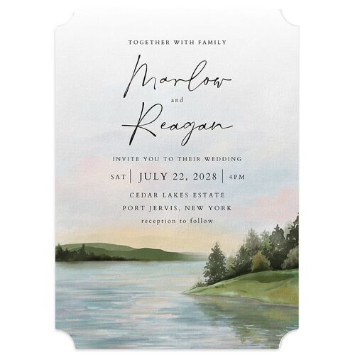 Rustic Reflection Wedding Invitations Dusty Blue Signature Blank No Ticket