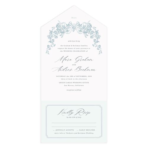 Antique Botanical Garland All-in-One Wedding Invitations Cornflower Signature Light Both Recipient and Return Addresses No